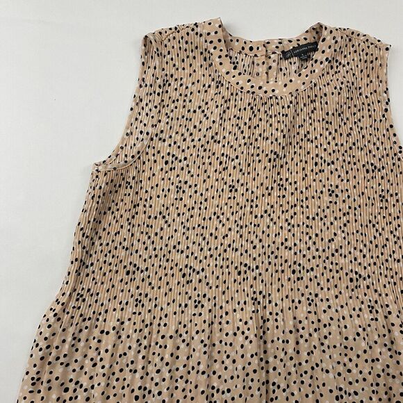 ADRIANNA PAPELL Peach Polka Dot Blouse Sleeveless Tank Pleated Smocked Sz S - Picture 3 of 8